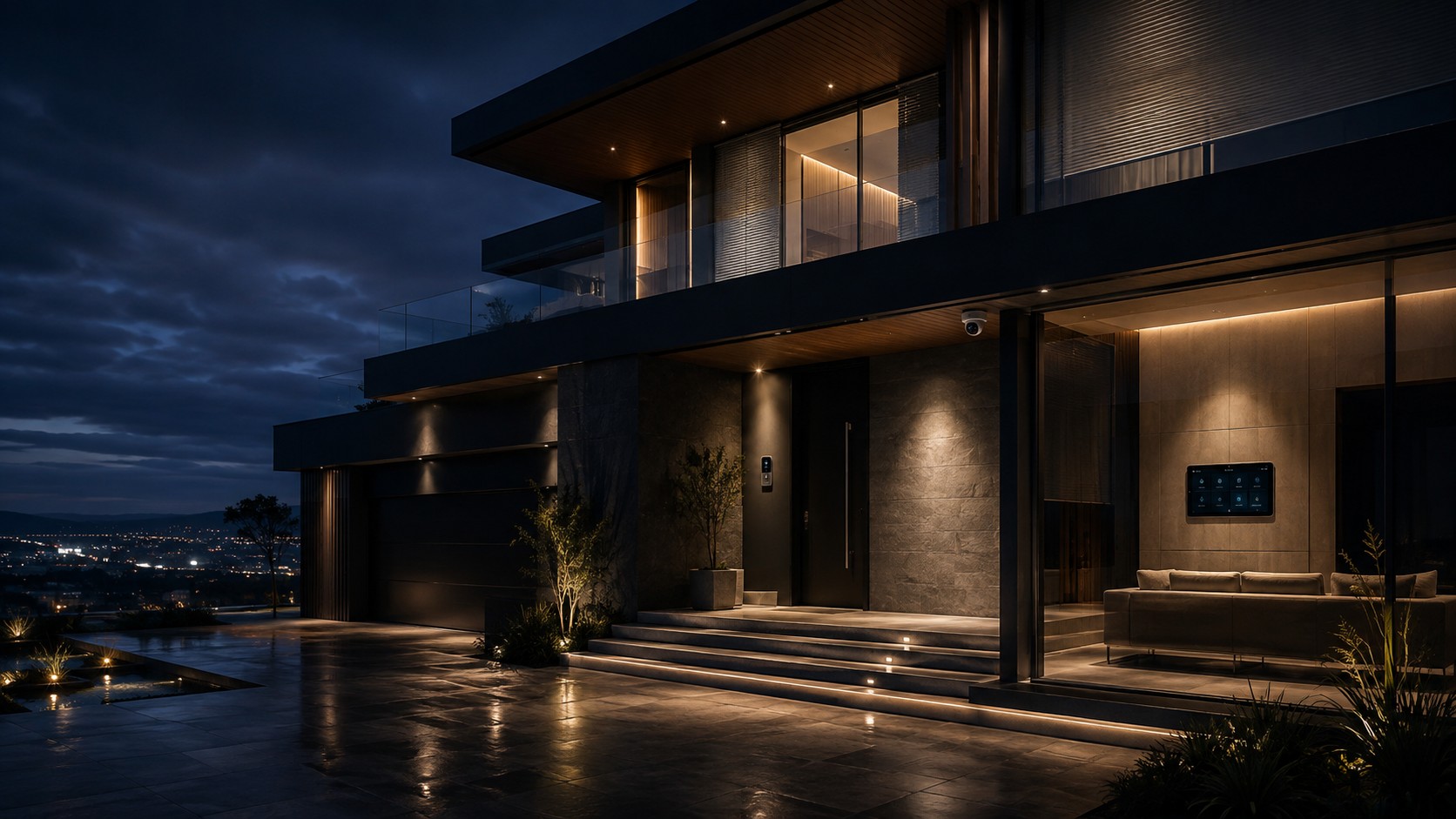 Contemporary residence illustrating the finished environment considered during technology planning